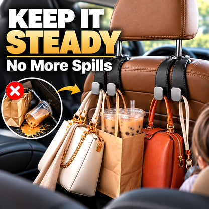 2-in-1 Leather Car Seat Hook & Phone Mount for Purses, Bags & Drinks