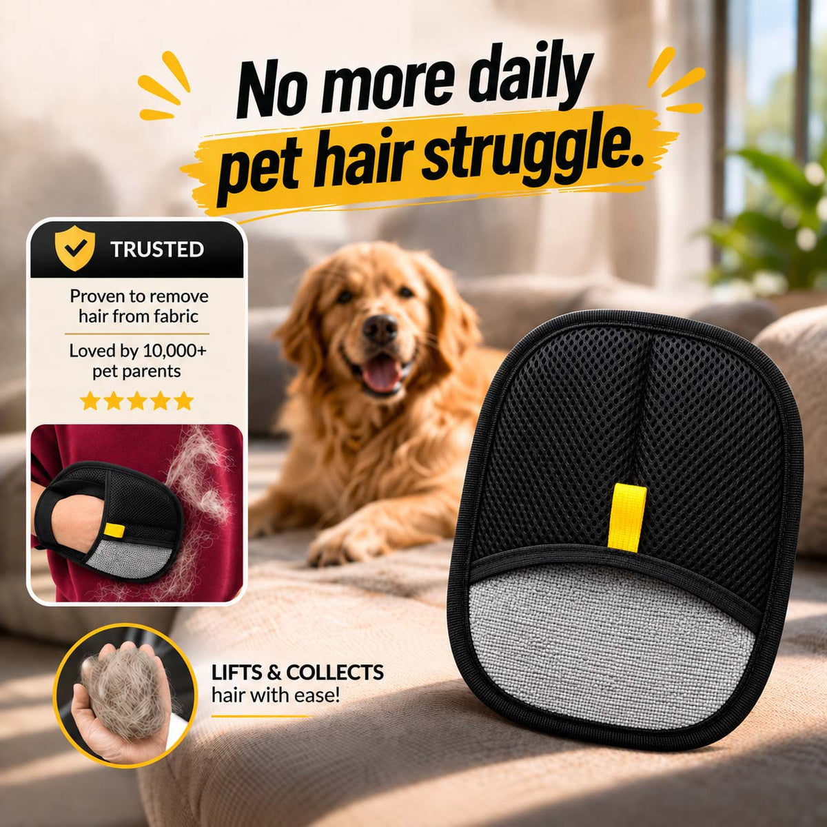 Reusable Pet Hair Remover Glove for Couch, Clothes & Car
