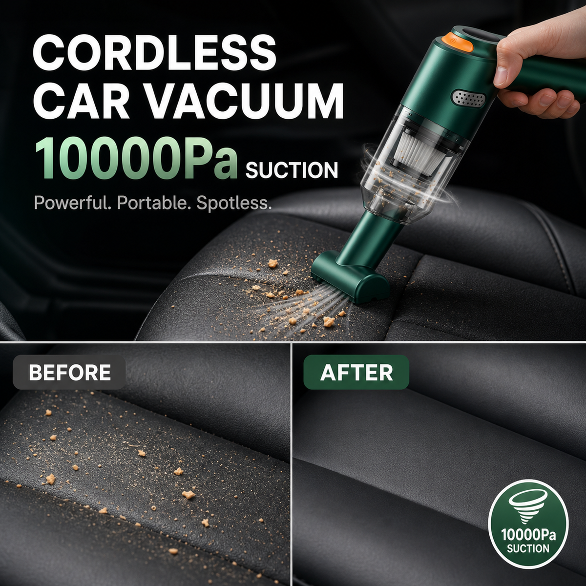 Cordless Car Vacuum – 10000Pa Suction & 4000mAh Battery(OFFER)