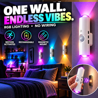 Smart RGB Motion Sensor Wall Light – Magnetic & Rechargeable Atmosphere Lamp