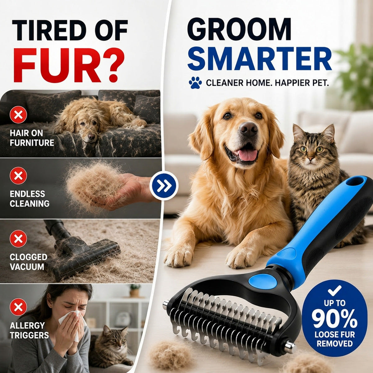 2-in-1 Pet Dematting & Deshedding Brush