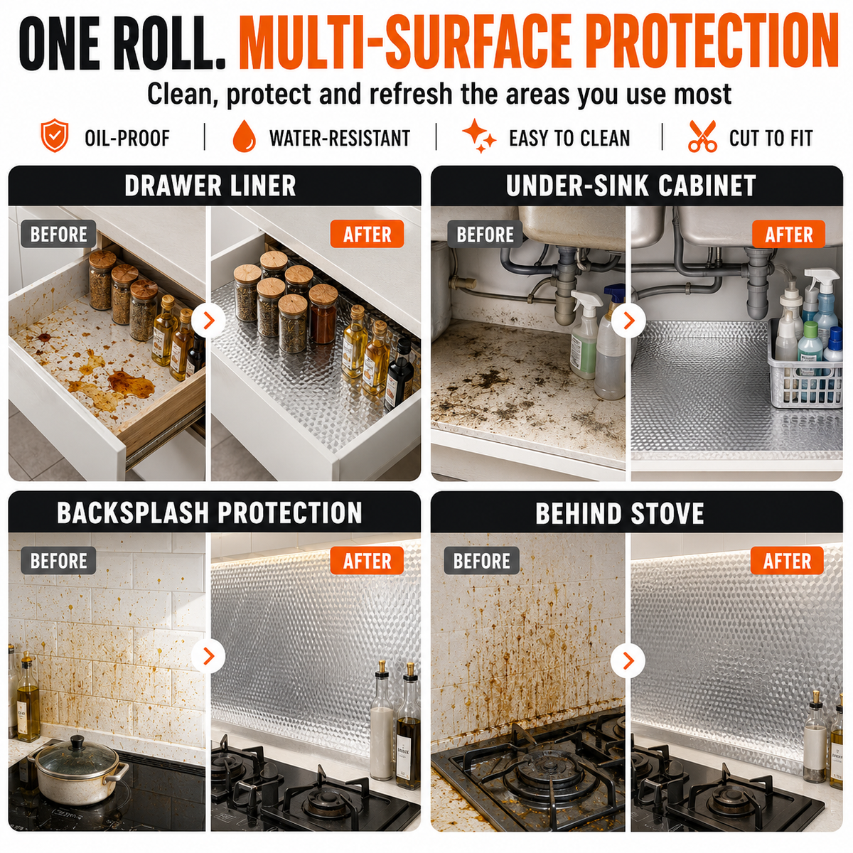 🛡️68% OFF! 🍳 Kitchen Oil-Proof Stickers – Removable Self-Adhesive Cabinet 🌟