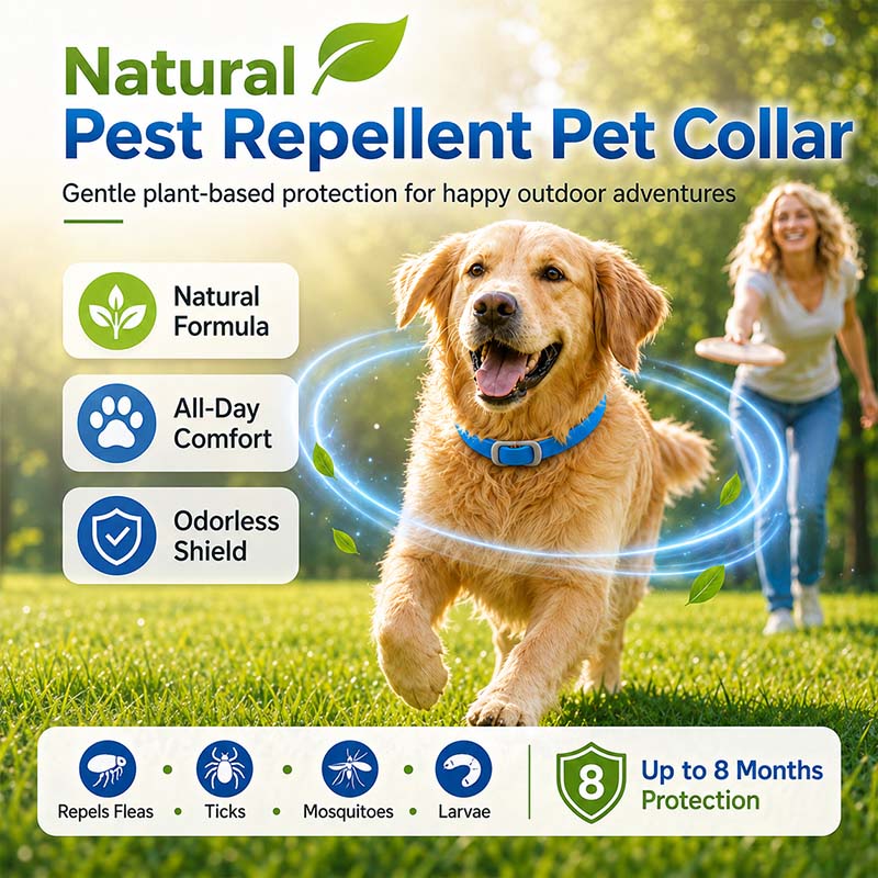 🐾 Natural Essential Oil Pet Pest Repellent Collar 🦟Safe Flea & Tick Protection for Dogs & Cats 💚