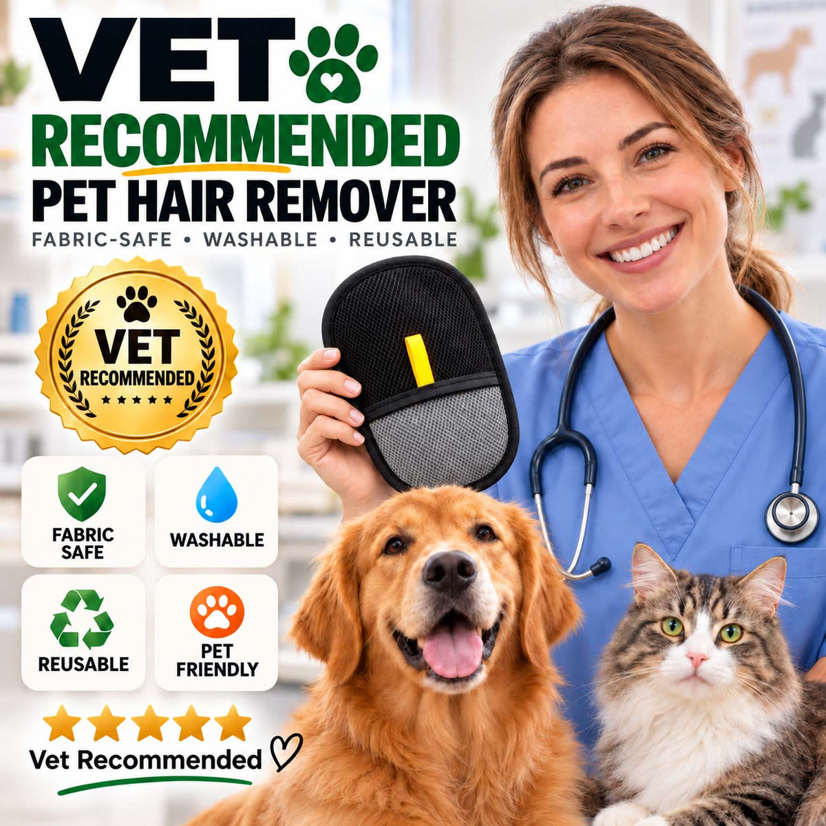 Reusable Pet Hair Remover Glove for Couch, Clothes & Car
