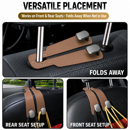 2-in-1 Leather Car Seat Hook & Phone Mount for Purses, Bags & Drinks (Offer)