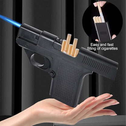 Lighter Gun with Cigarette Cases, Windproof Lighter, Jet Lighter, Refillable Butane Gas, Cool Windproof Jet Shape