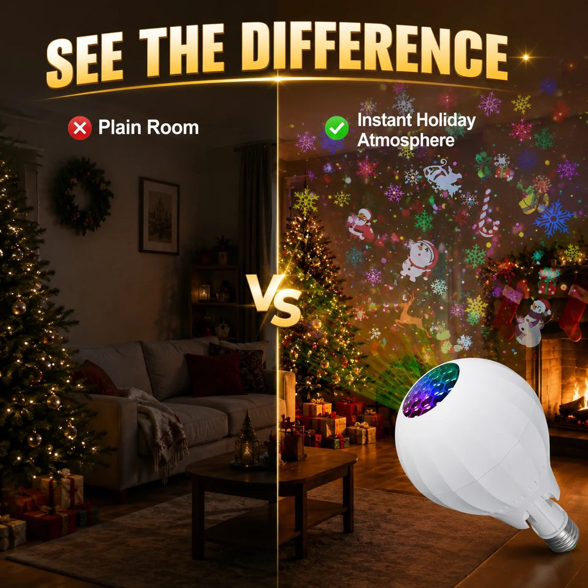 🎄HOT SALE 46% OFF💡Rotating Christmas Projector — Bulb Turn Your Room Into A Christmas Wonderland In 1 Sec! 🎅