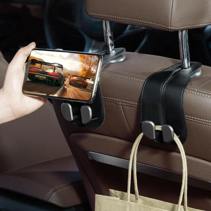 2-in-1 Leather Car Seat Hook & Phone Mount for Purses, Bags & Drinks (Offer)