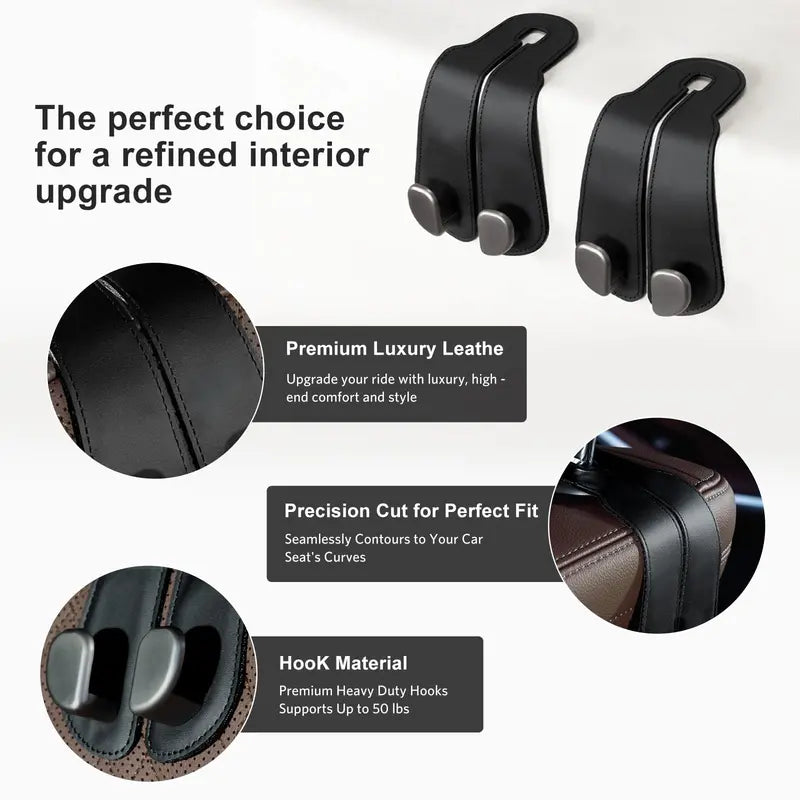 2-in-1 Leather Car Seat Hook & Phone Mount for Purses, Bags & Drinks (Offer)