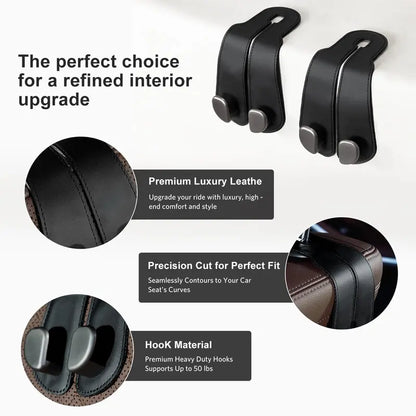 2-in-1 Leather Car Seat Hook & Phone Mount for Purses, Bags & Drinks (Offer)