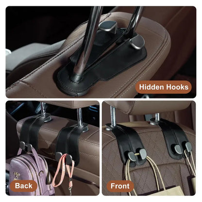 2-in-1 Leather Car Seat Hook & Phone Mount for Purses, Bags & Drinks (Offer)