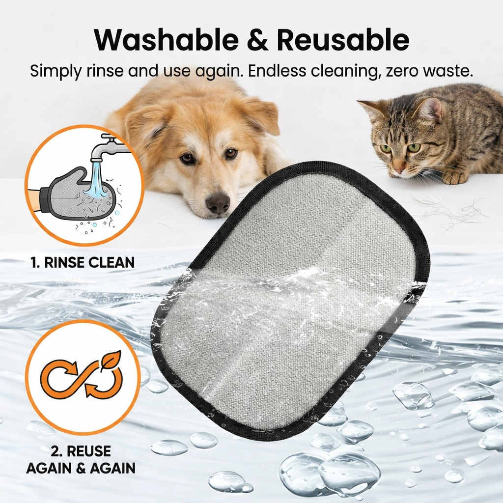 Reusable Pet Hair Remover Glove for Couch, Clothes & Car